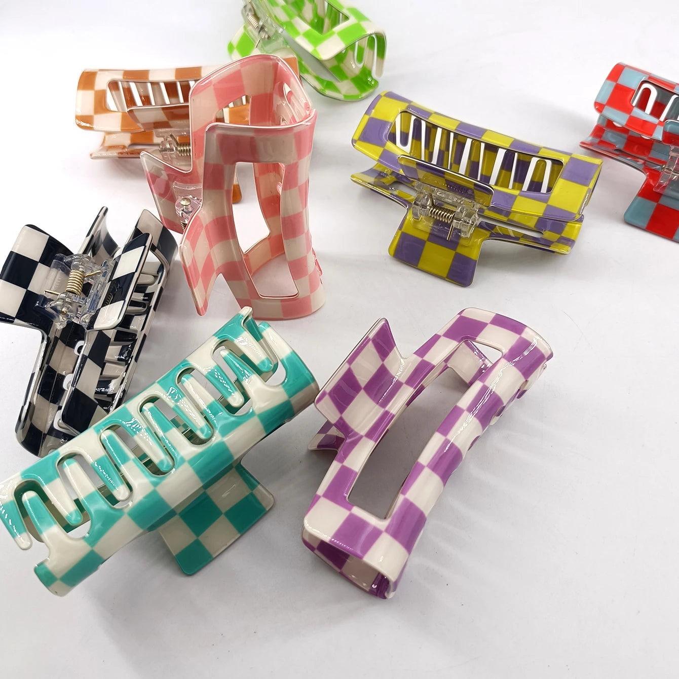1/6 PCS Colorful Checkered Rectangle Hair Claw Clips For Women Girls Fashion Hair Clips For Styling Claw Clamps Hair Accessories