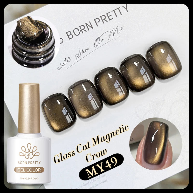 BORN PRETTY 10ml Dark Brown Red Glass Bead Cat Magnetic Gel Nail Polish Semi Permanent Soak Off UV LED Varnish Nail Art Salon