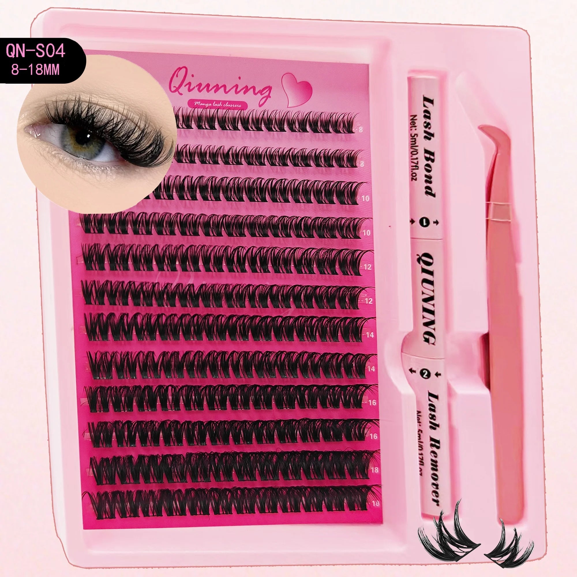 QIUNING Lash Clusters Manga Lash Clusters Kit Clear Fairy Eyelash Clusters Wet-Look Spiky Anime Lashes Individual Lashes BOND