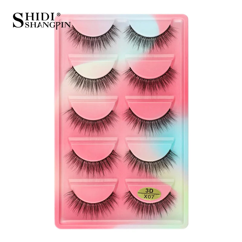 3D Faux Mink Lashes X05 Fluffy Wispy False Eyelashes 5Pairs Reusable Soft Volume Eyelashes Natural Look for Daily & Party Makeup