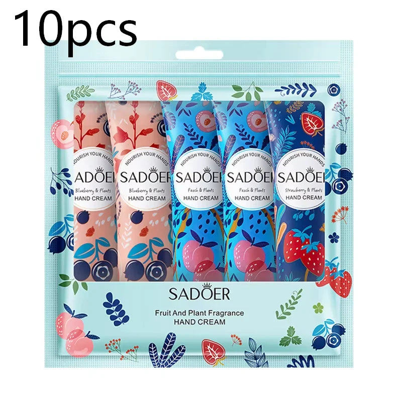 5Pcs/Pack Fruit Plant Fragrance Hand Cream Sets Moisturizing Lasting Repair Anti Dry Hand Lotion Sets Hands Skin Care Products