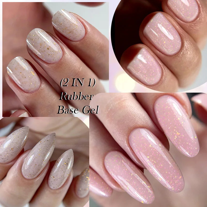 LILYCUTE Nude Crystal Rubber Base Gel Nail Polish Natural Color Semi Permanent UV Gel Soak Off Self Leveling Nail Gel Varnishes