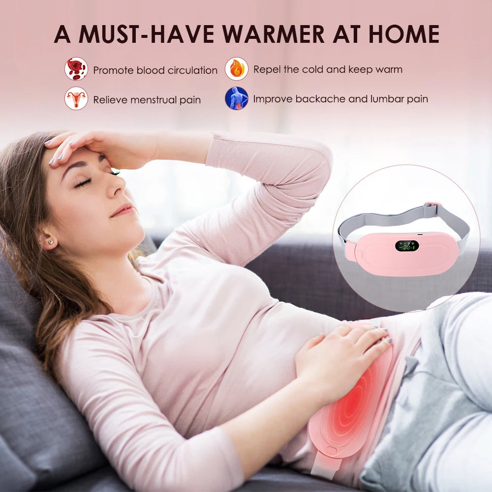 Women Menstrual Heating Pad Abdominal Warmer Belt Electric Waist Massager Vibration for Period Cramps Comfort Portable Gift