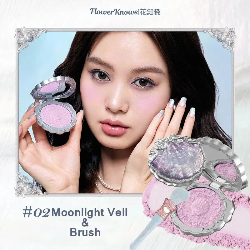 Flower Knows Swan Ballet Velvet Embossed Blush Matte Makeup Pressed Blusher Powder Pallet Women Gift Set