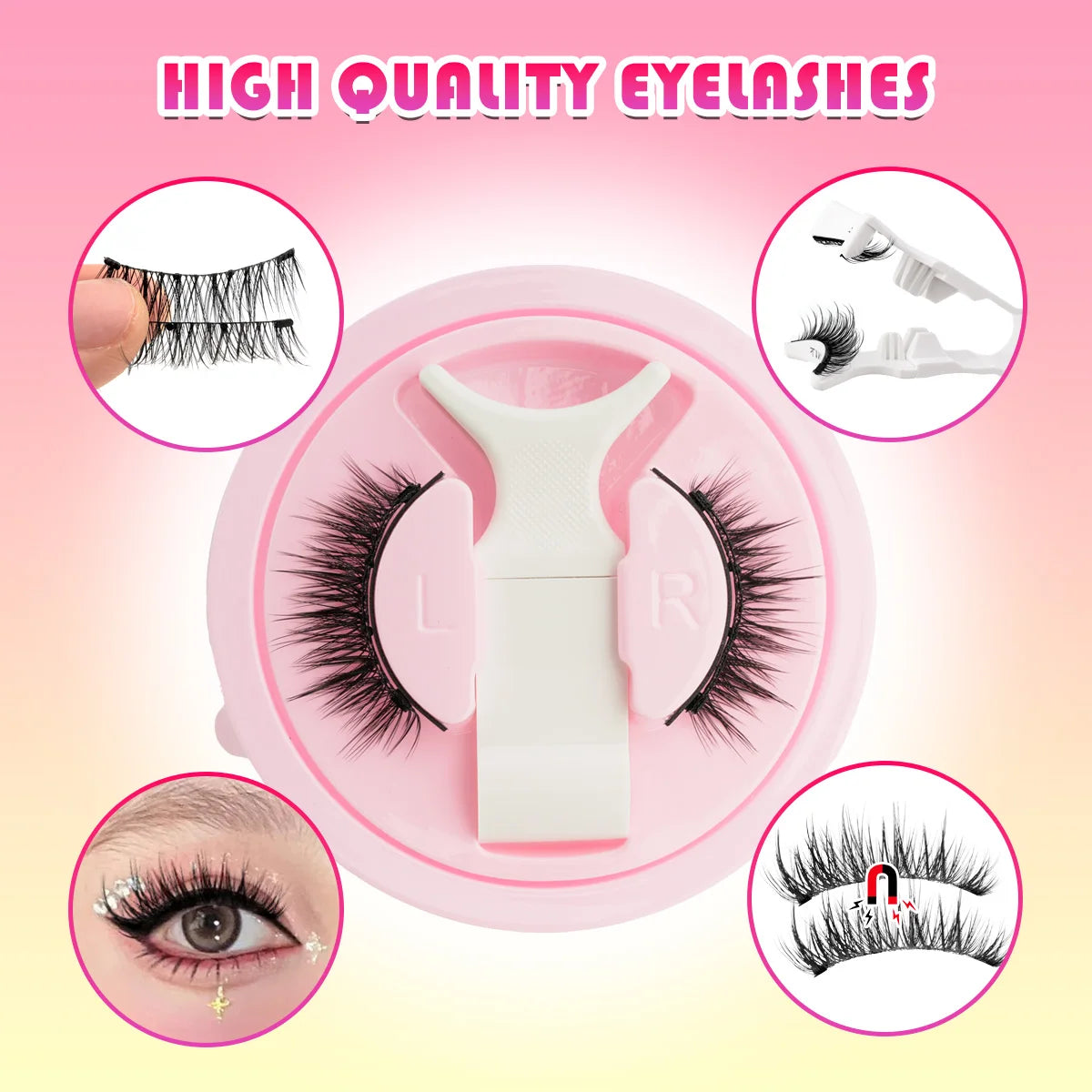 New 1 Pair Magnetic Eyelashes Handmade 3D Fluffy Faux Mink Lashes Reusable Natural False Eyelashes Magnetic Tweezers Makeup Set