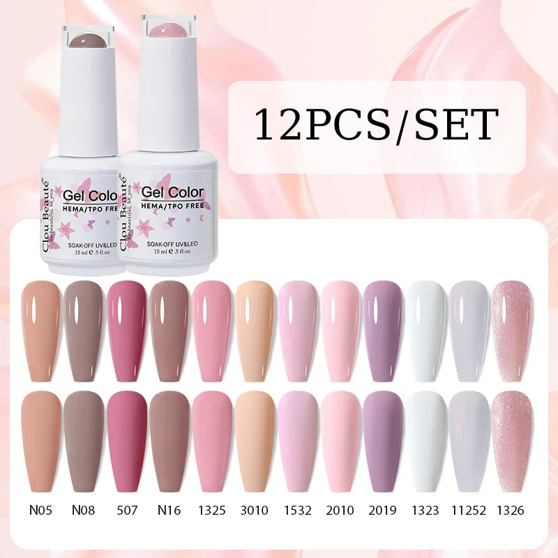 Clou Beaute 12pcs Gel Nail Polish Manicure Set Color 15ml White Glass Bottle Nail Art Kit Vernis Semi Permanent Nail Art Varnish