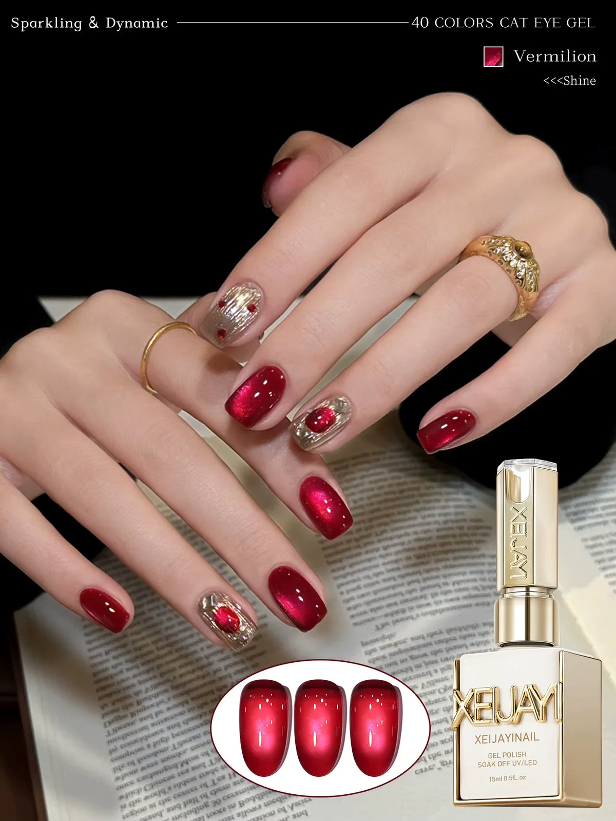 XEIJAYI 1Pc 15Ml Colorful Cat Eye Nail Gel Polish, Semi-Permanent Nail Art, Soak-Off UV LED Gel for Nail Salons & DIY Manicure