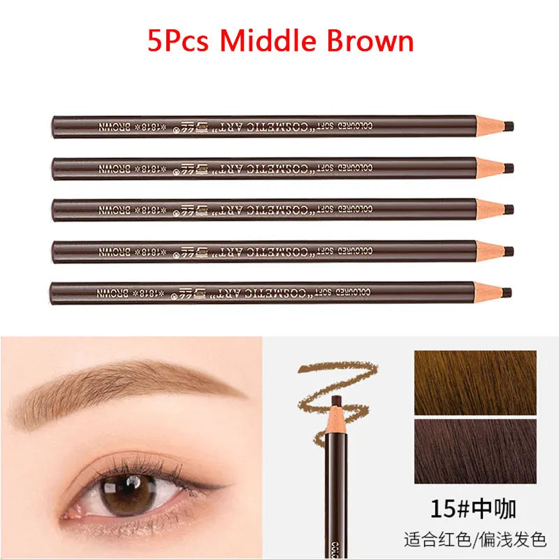 5Pcs Long Lasting Eyebrow Pencil Waterproof Tattoo Pen Eyeliner Black Brown Gray Natural Pull Eye Brow Enhancers Cosmetics Tool