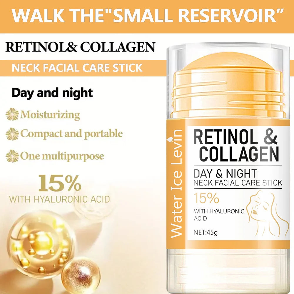 Retinol & Collagen Neck Facial Care Stick with Hyaluronic Acid, Deeply Moisturizes and Firms Skin Day & Night