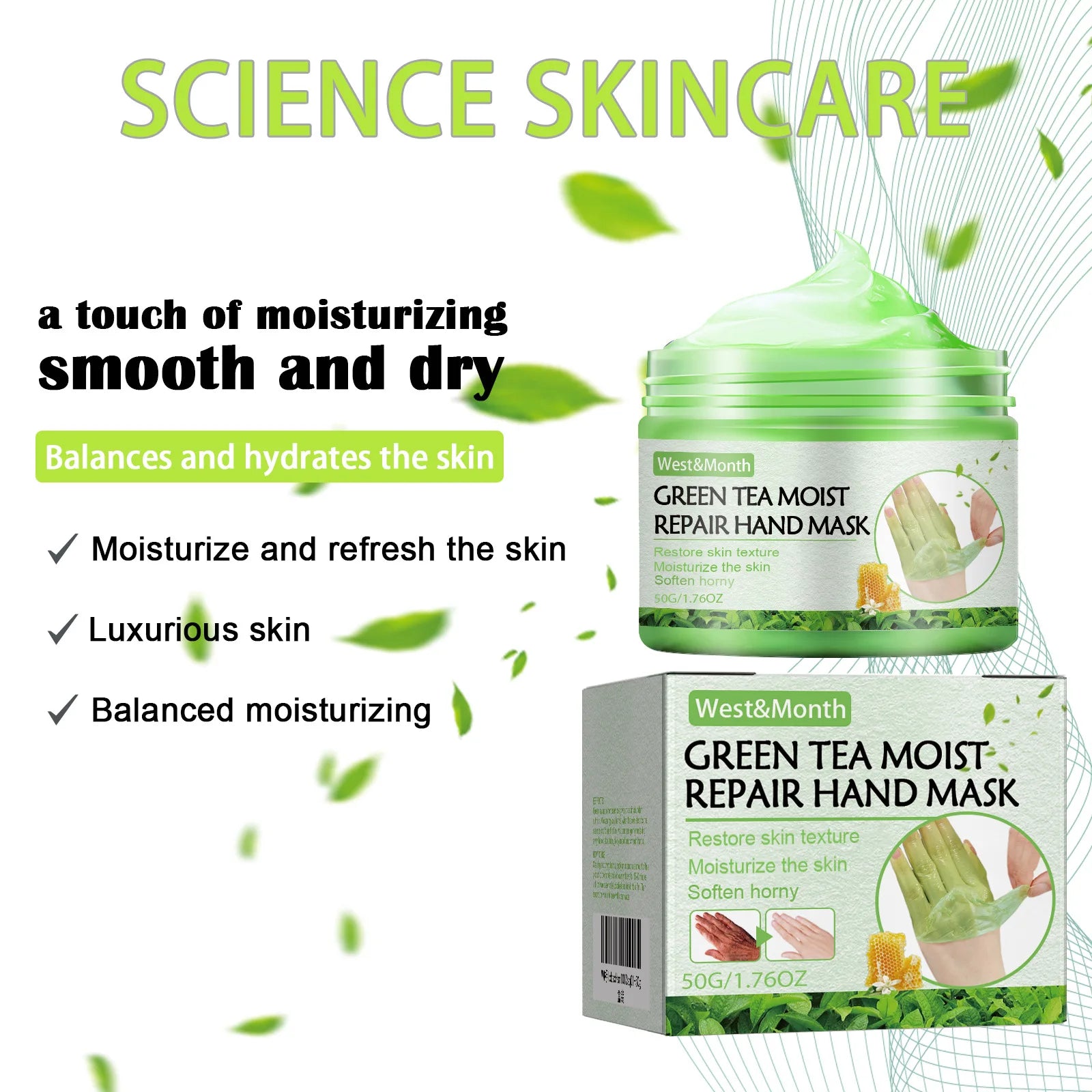 Green Tea Repairing Hand Mask Skin Rejuvenation Anti Cracking Moisturizing Dead Skin Removal Firming Nourishing Care Hand Mask