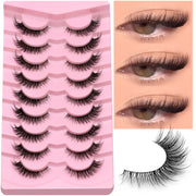 LASVIREY Fluffy Cat Eye Lashes Natural Mink Lashes Clear Band Natural Fluffy D Curl  Lashes Extension Full Strip False Eyelashes