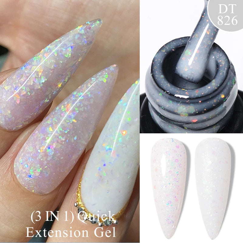 MEET ACROSS 7ml Dark Color Glitter Top Coat Gel For Nails Brocade Powder 2 In 1 Chameleon Nail Art Gel Varnish Manicure