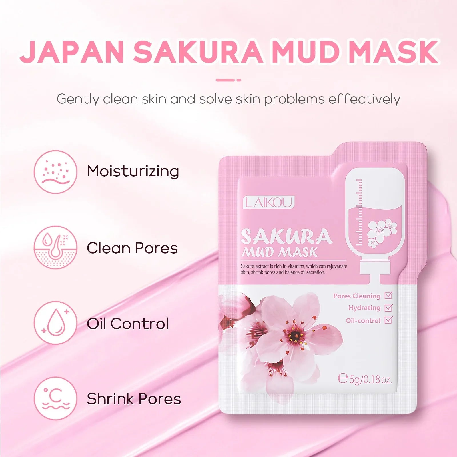10/12 PCS Sakura Mud Face Mask Set Deep Cleansing Pore Shrinking Oil Control Blackhead Removal Moisturizing Skin Care