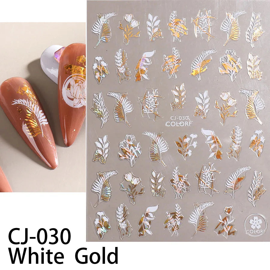 Shiny Gold Star Moon Sun Nail Stickers for Manicure Accessories Heart Feather Animals Printing Self Adhesive Nail Wrap