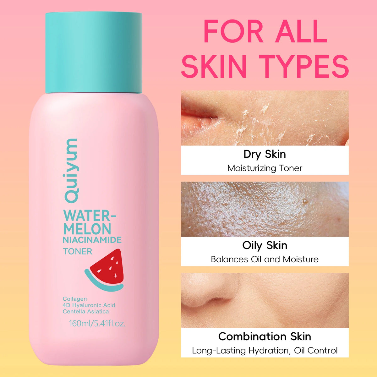 Quiyum Watermelon Niacinamide Toner 160ml Deep Hydration Reveal Radiance with 4D Hyaluronic Acid