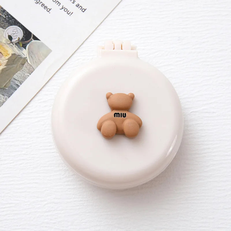 Cute Cartoon Little Bear Folding Comb For Little Girls Portable Mini Air Cushion Comb Massage Small Comb Mirror Integrated