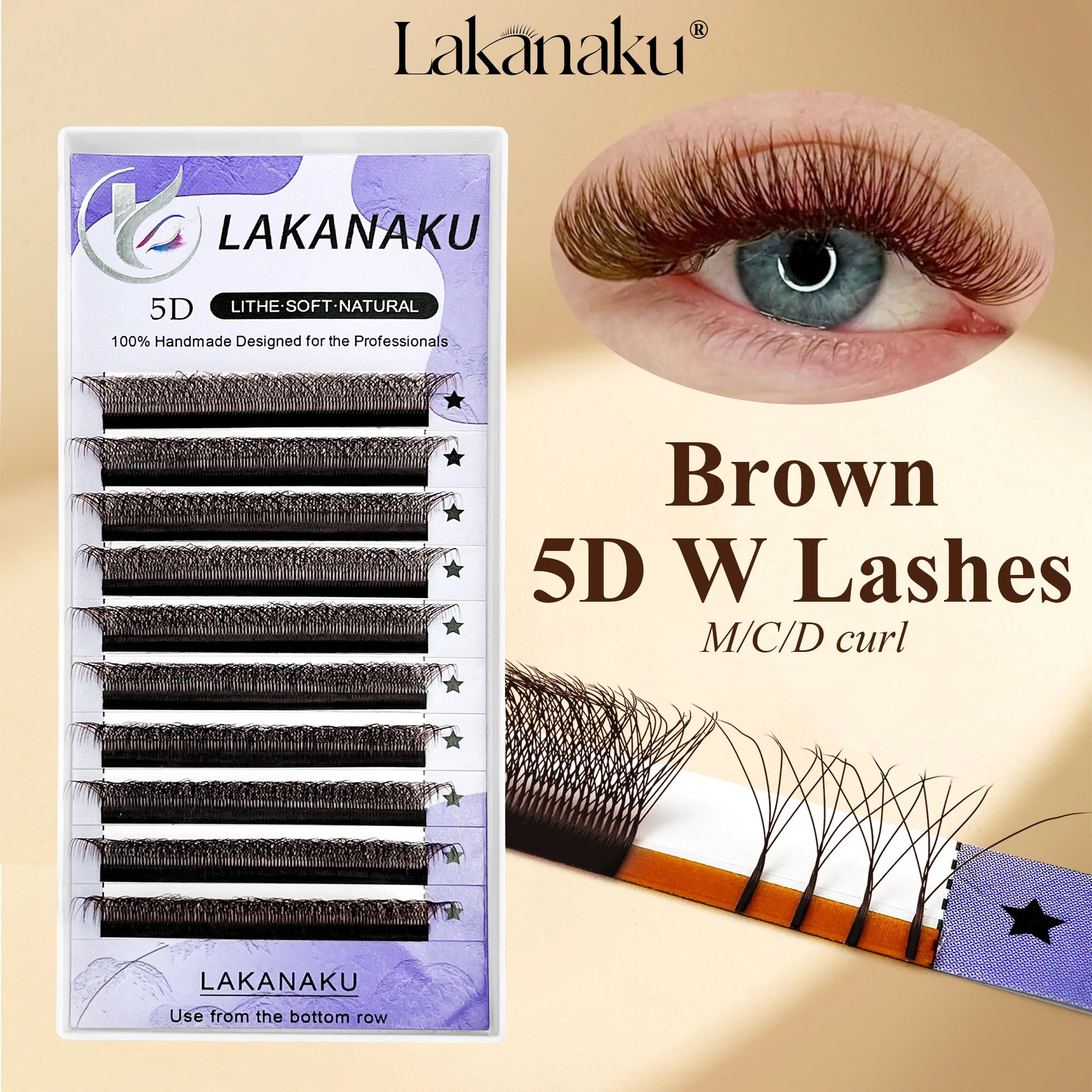 LAKANAKU Brown 5D W-Shaped M/C/D Curl Colorful Eyelashes Extensions Premade Fans Cilios De Pestañas False Eyelashes Makeup