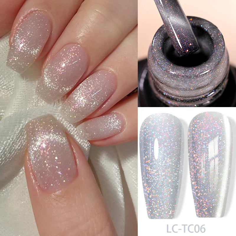 LILYCUTE 7ml 9D Black Crystal Cat Magnetic Gel Nail Polish Laser Silver Glitter Semi Permanent Manicure For Nail Art Gel Varnish