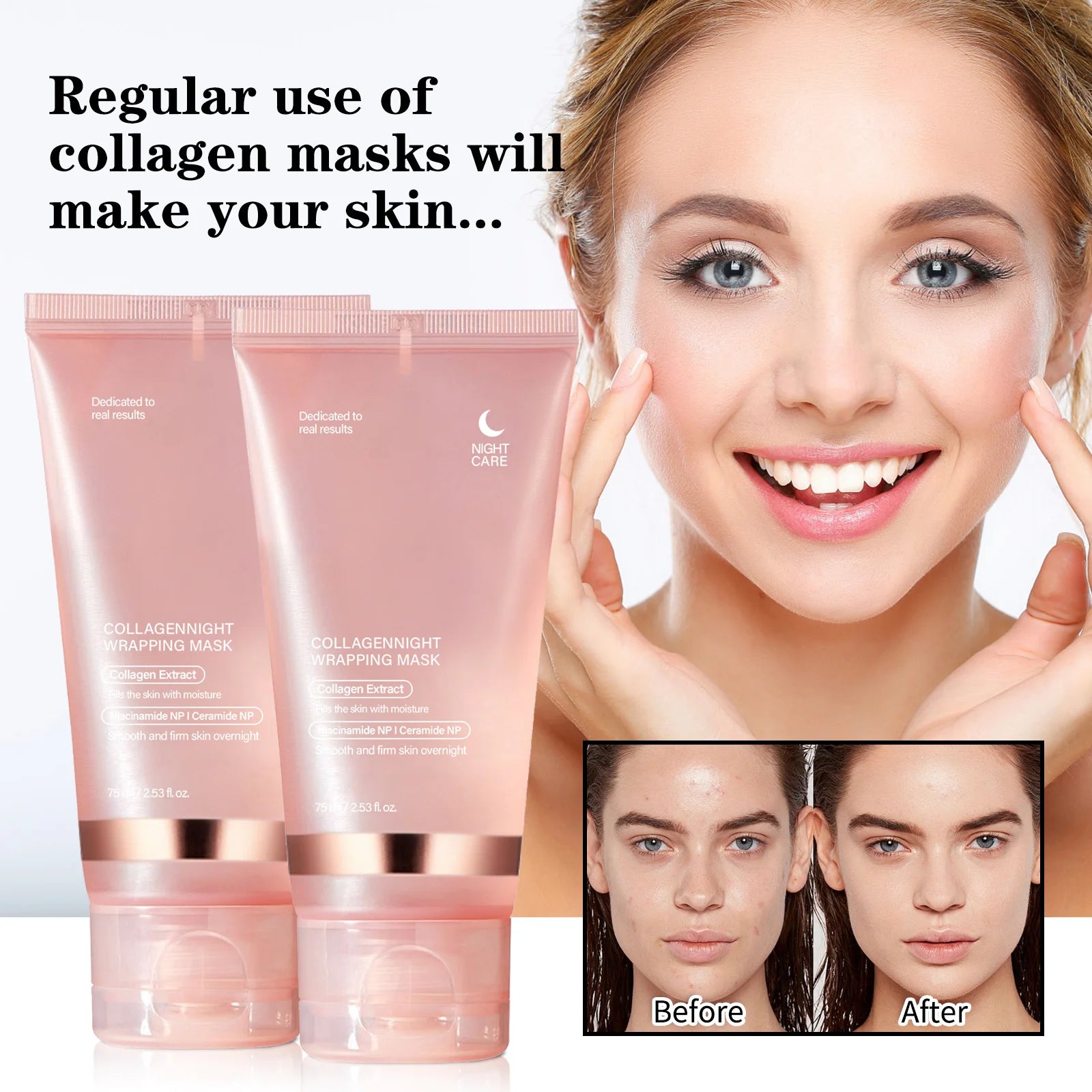 Overnight Collagen Firming Mask 75ml - Deep Moisturizing Pulling Formula for Smooth, Radiant Skin by Morning Wake-Up Glow.
