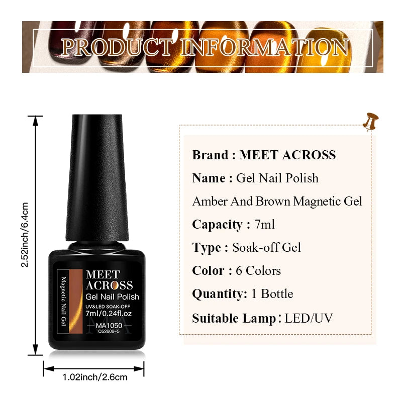 7ml Amber And Brown Magnetic Gel Autumn Black Nails Luxury Coffee Amber Whitening Glass Bead Cat Magnet Gel Brown Red Nails