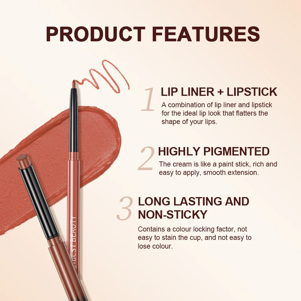 QIBEST 12 Colors Lip Makeup Nude Lipstick Pencil Waterproof Long Lasting Sexy Red Lip Stick Matte Lip Liner Pen Lipstick