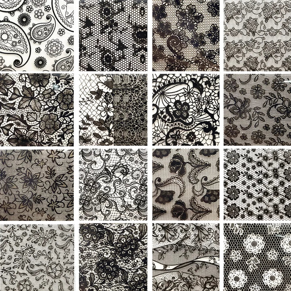 Black  White Lace Rose Nails Foil Stickers Black  Flowers Design Manicure Nail Art Transfer Paper Nails Art Decals