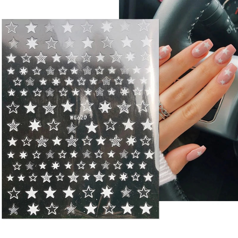 Shiny Gold Star Moon Sun Nail Stickers for Manicure Accessories Heart Feather Animals Printing Self Adhesive Nail Wrap