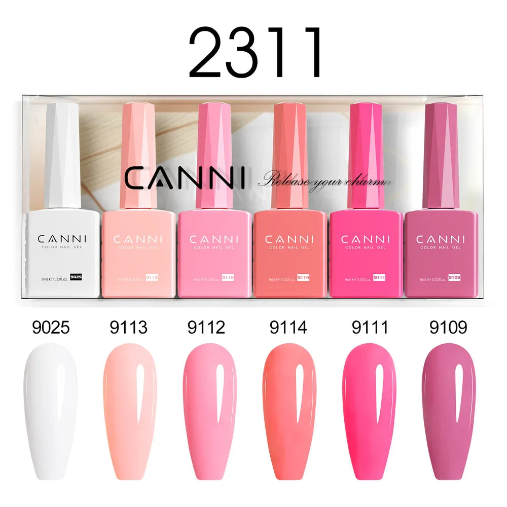 6pcs*9ml HEMA TPO FREE Nail Gel Polish CANNI Semi Permanent Jelly Pink Nude Color Gel Varnish Great Coverage UV LED Lacquer