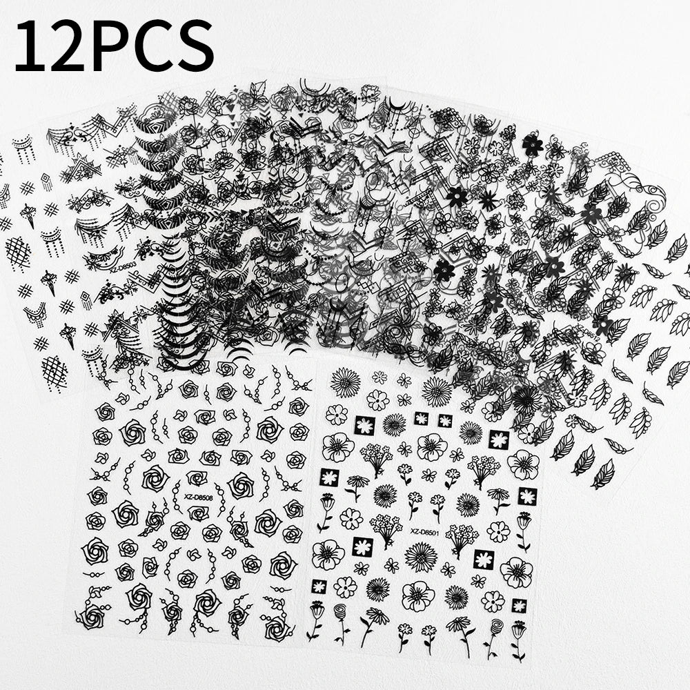 12Pcs 3D Laser Gold Silver Sun Star Moon Nail Stickers Y2K Snake/Starlight/Heart Adhesive Decals DIY Bronzing Nail Sliders
