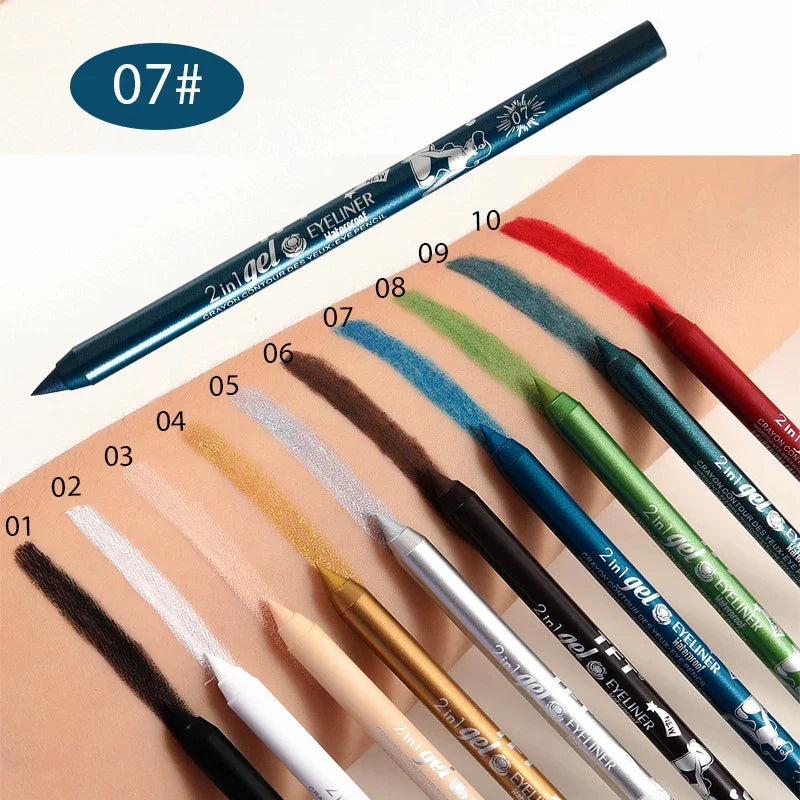 Waterproof Eyeliner Gel Pencil Pigment Brown Black White Glitter Eyeiner Pen for Women Fashion Easy Color Eyes Makeup Cosmetics