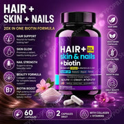 HAIR Skin Nails Beauty Formula with Biotin 10000mcg Collagen Hyaluronic Acid Daily Beauty Support 60 Capsules for Man and Woman