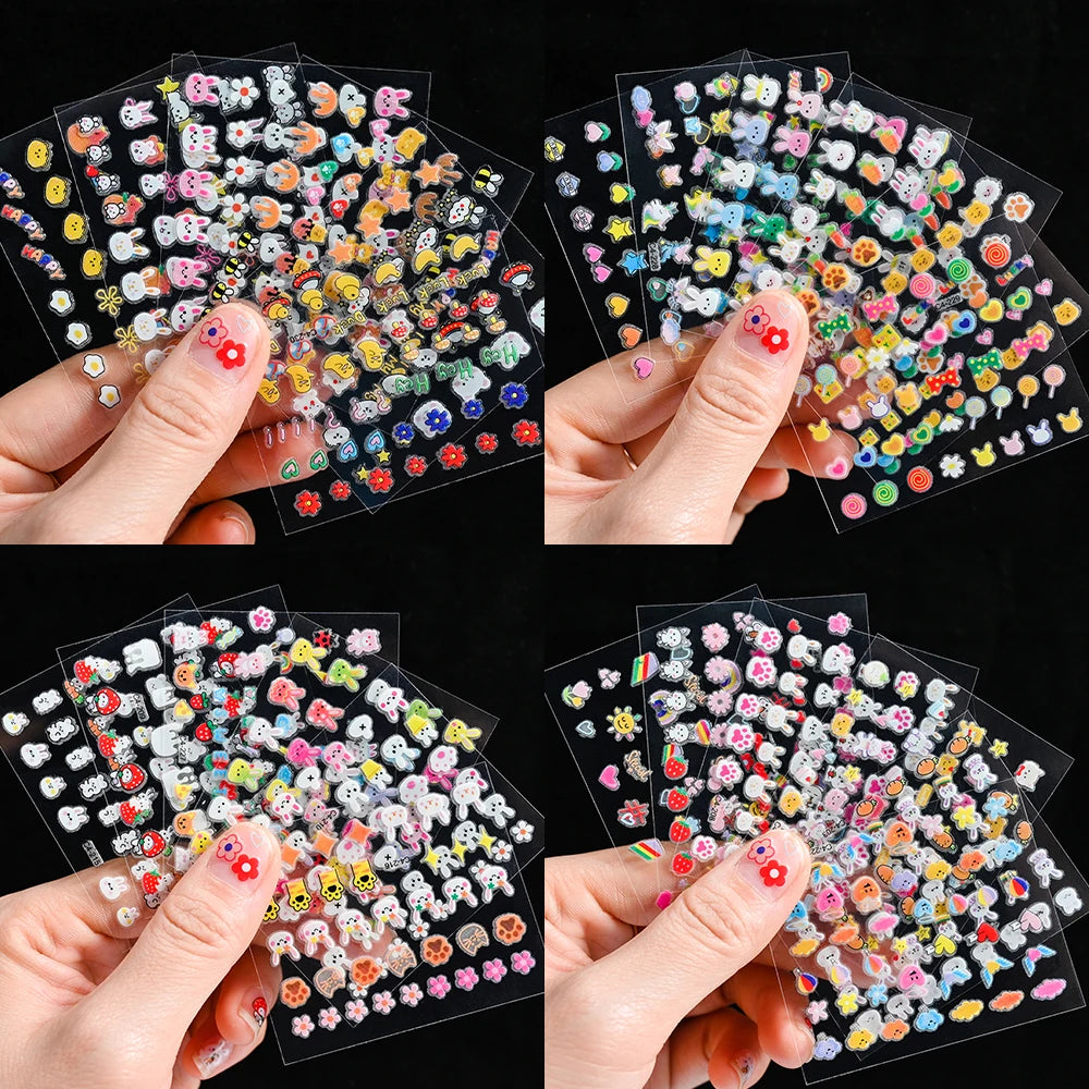 30pcs/set Luminous Children's Cartoon Rabbit Nail Stickers Glow in the Dark Cute Flower Nail Decals Adhesive Kawaii Kids Sticker