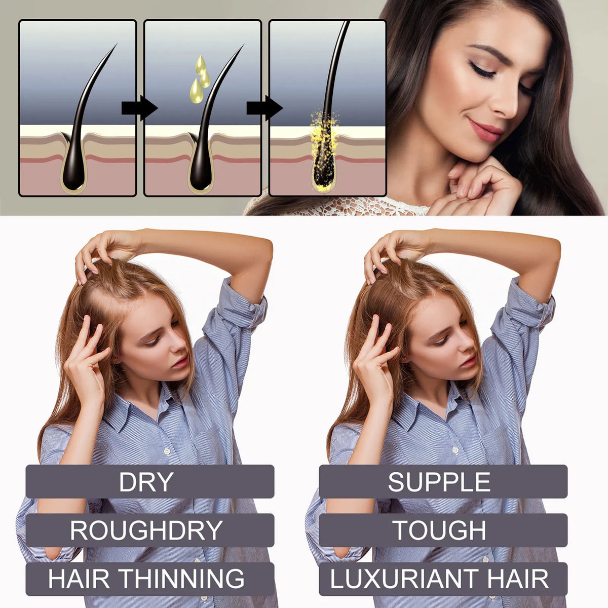 Biotin Hair Oil Collagen Scalp Serum Strengthening Treatment Natural Rosemary Ginseng Extract Thicker Volume Care For All Types