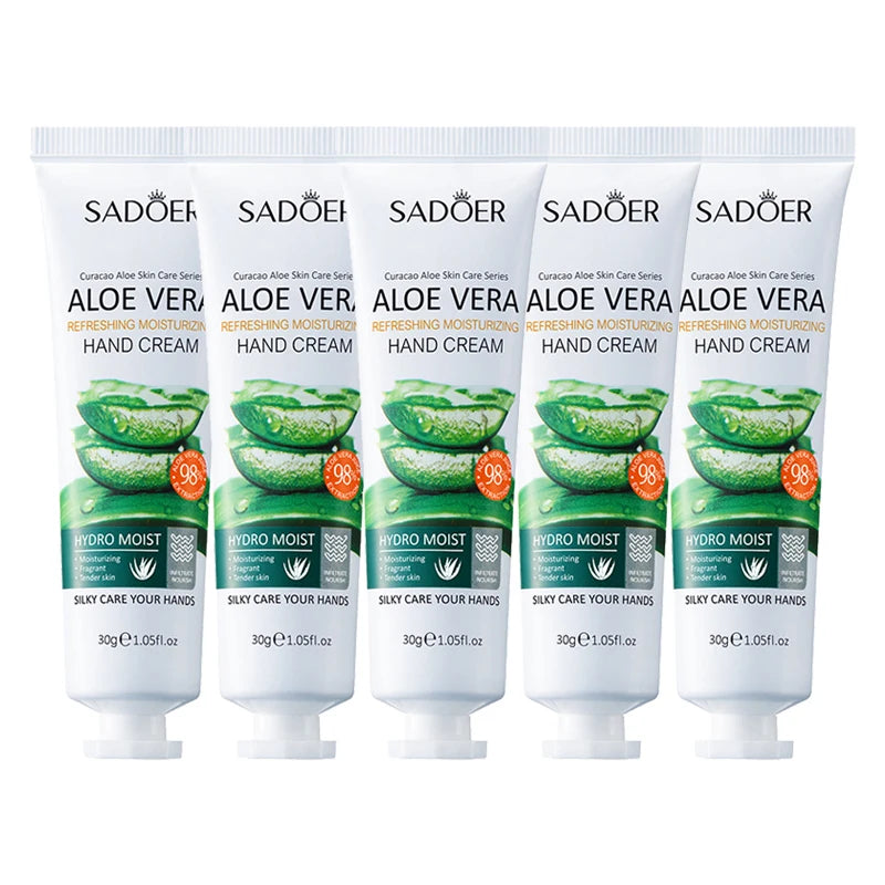 3/5pcs SADOER Refreshing Moisturizer Hand Cream Aloe Vera Tender Skin Hydrate Soothe Dryness Fast Absorbing Hands Skin Care