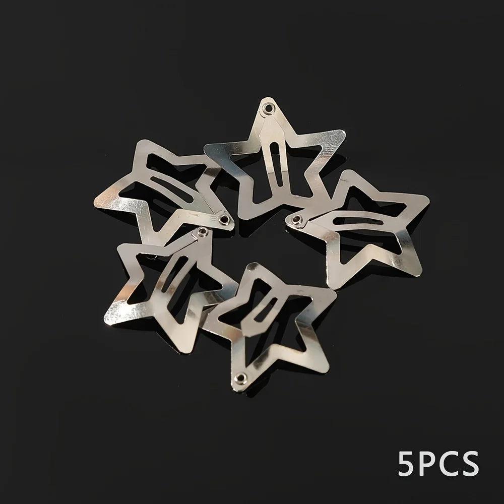 5/15/30/60/100/200pcs Y2K Silver Star Hair Clips for Girls Metal Snap Clip Hairpins Barrettes Hair Grip Jewel Hair Accessories