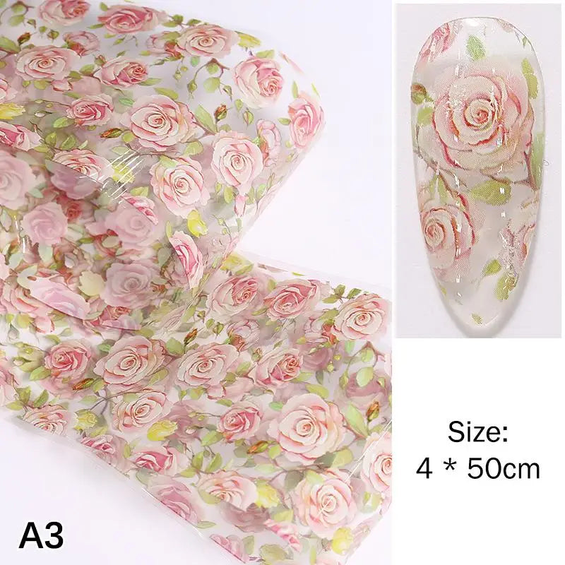 100cm Flower Nail Art Foil Transfer Stickers Rose Floral Design for DIY Professional Salon Long Strip Nail Accessory