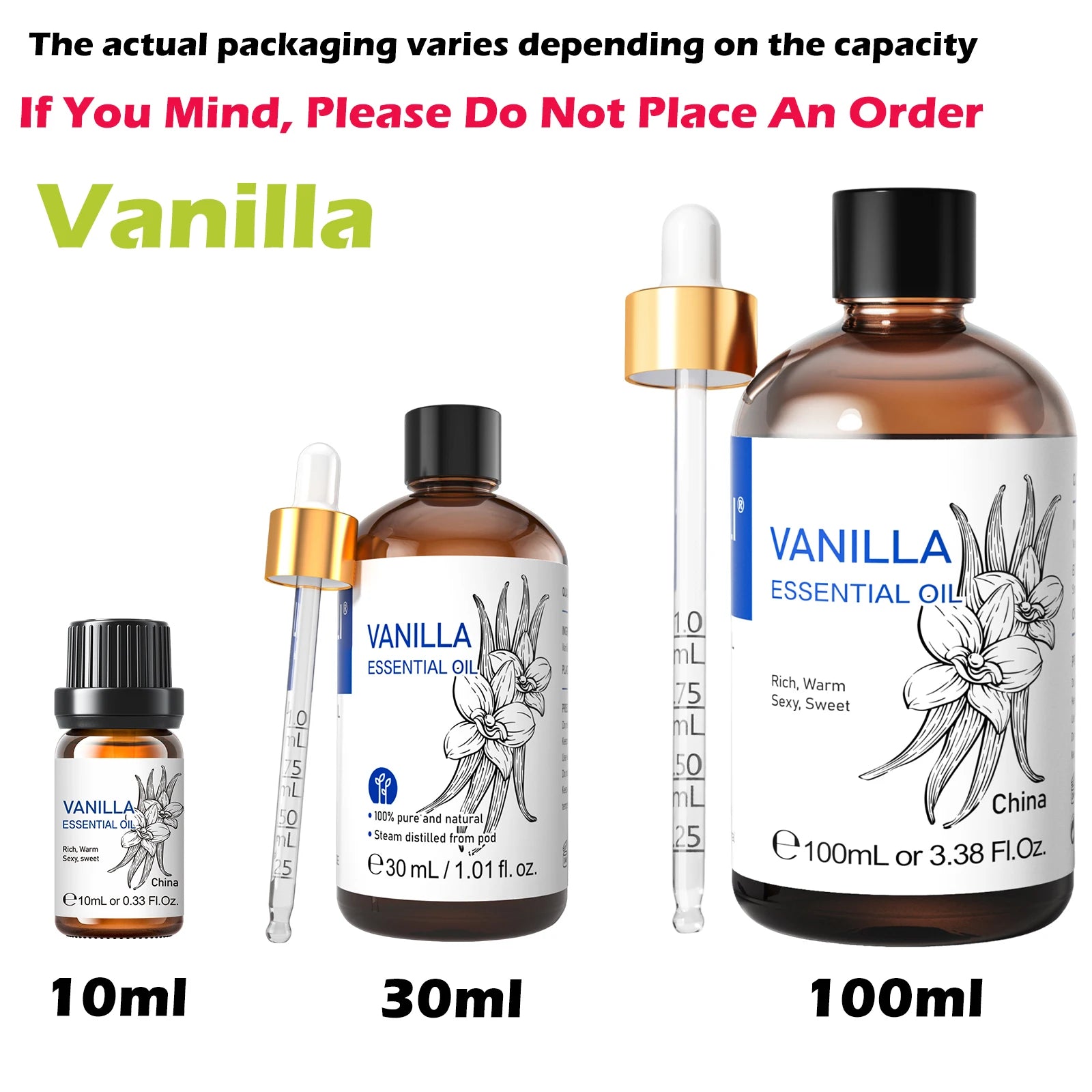 HIQILI 10/30/100ml Single Essential Oil, Lavender/Vanilla/Rose/Basil, Home Fragrance/Diffuser / Humidifier，100% Pure & Natural