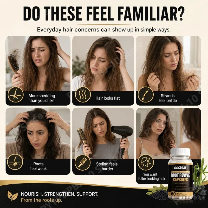 Root Revive Hair Wellness Capsules with Biotin Black Seed Pumpkin Seed Bamboo Supports Healthy Looking Hair Scalp 60 Capsules