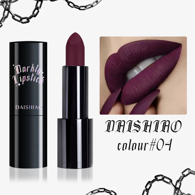 Halloween Dark Night Lipstick Waterproof and Long-lasting Black Dark Purple Matte Lipstick Makeup Lip Cosmetics