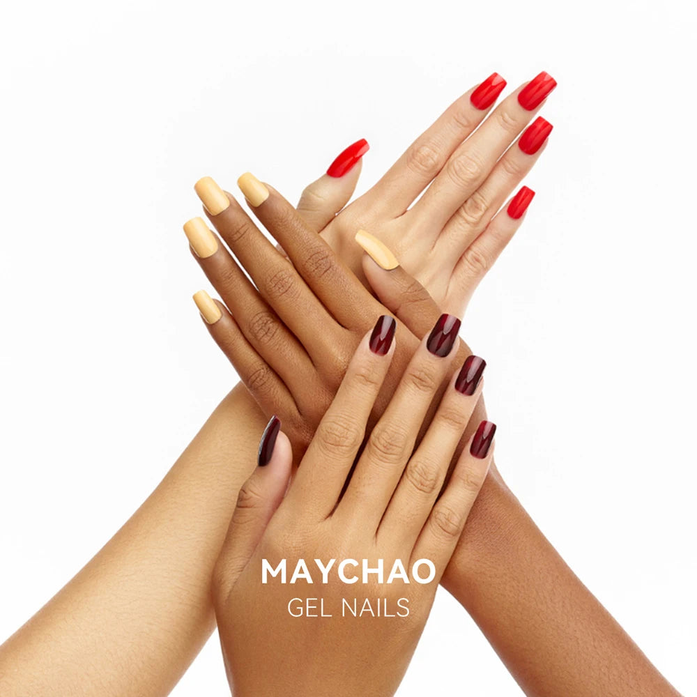 MAYCHAO Cherry Red Gel Nail Polish 12ml Glossy Semi Permanent Soak Off UV LED Frosted Gel Nails Base Painting Varnish