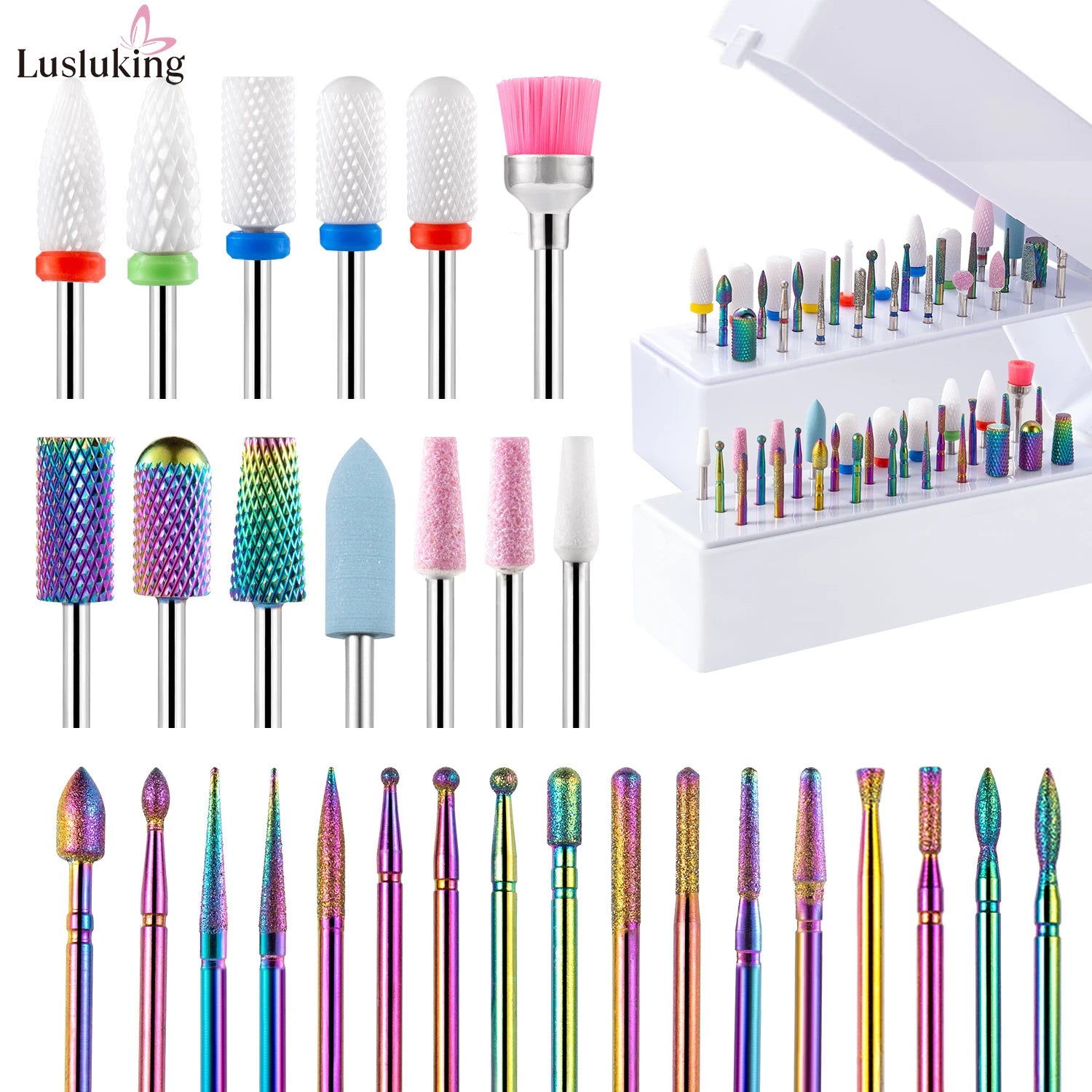 30pcs Nail Drill Bits Ceramic Diamond Cuticle Efile Tungsten Carbide Milling Cutter for Manicure Remover Acrylic Gel Nail Tools