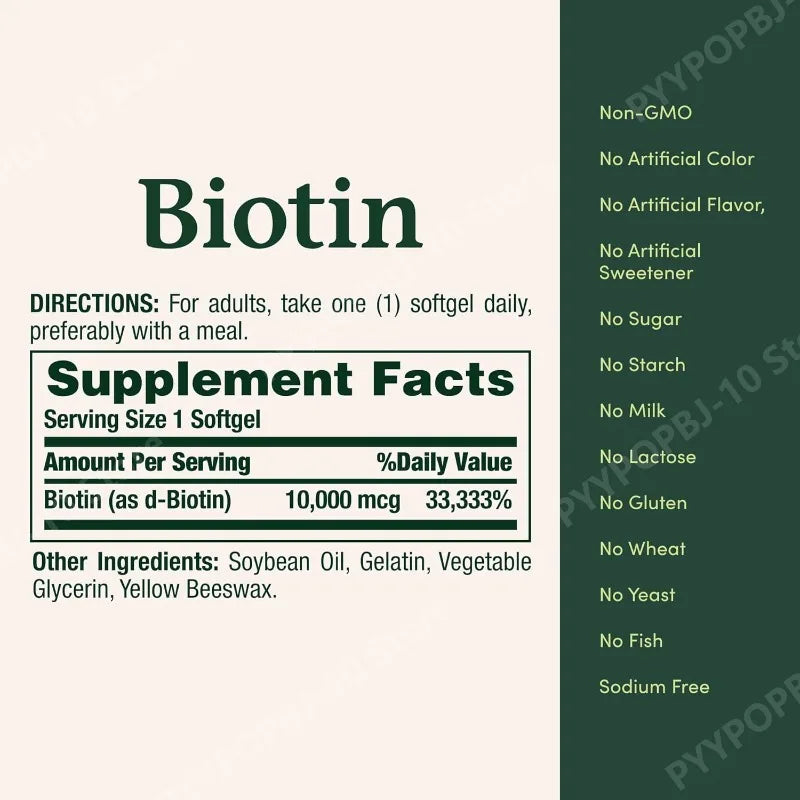 Biotin Vitamins for Hair Skin Nails Supports Beauty Daily Formula 10,000 Mcg 120 Softgels Pack of 1 Adult Supplement