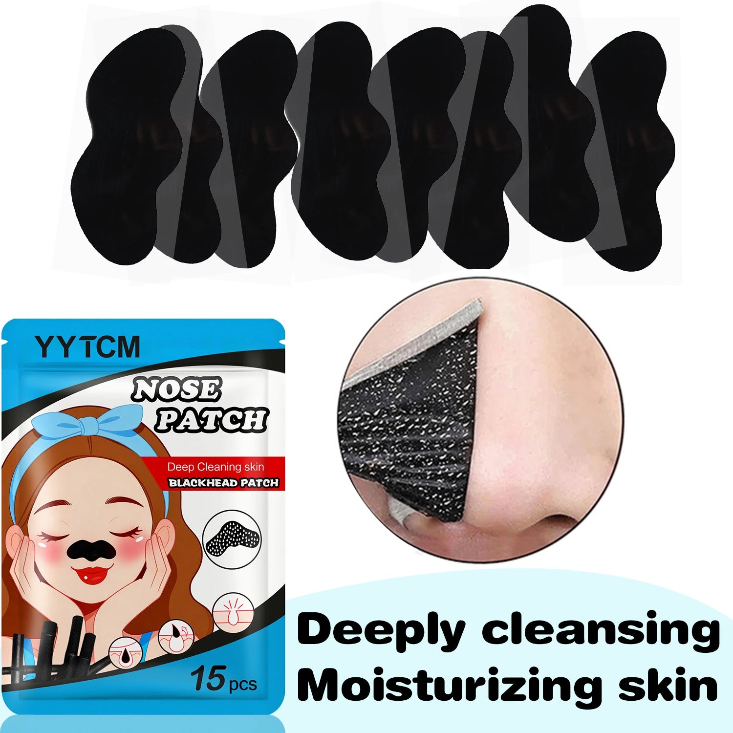 Blackhead Nose Patch, Charcoal Face Nose Mask Deep Cleansing Blackhead Removal Comedone Peel Off Mask 15Pcs/Bag