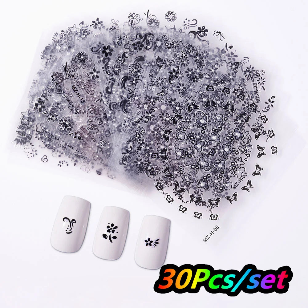 30Pcs/set Colorful Butterfly/Flowers Nail Stickers Kawaii Cute Mini Rose/Lavender/Sunflower Nail Decal DIY Adhesive Nail Floret