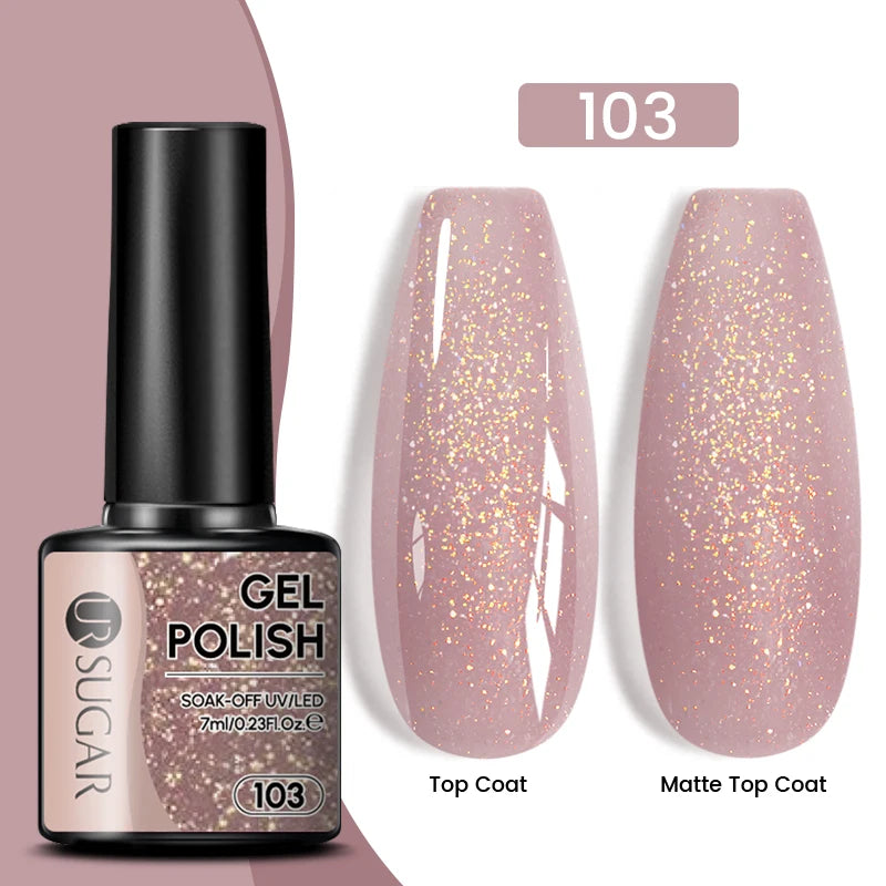 UR SUGAR 7ml Glitter UV Gel Nail Polish Glitter Sequins Soak Off UV Gel Varnish Colorful Nail Gel Polish DIY Nail Art Polish