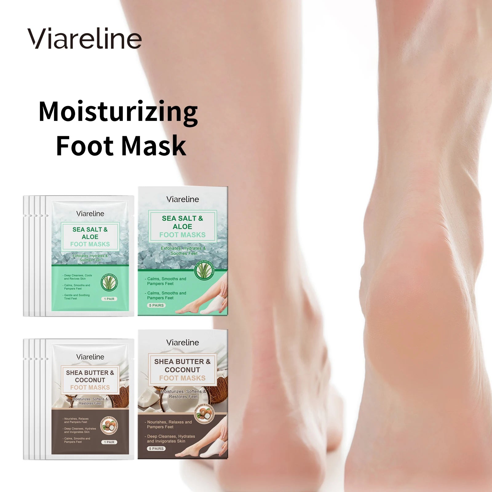 5PCS Coconut Foot Mask Peeling Spa Socks Smooth Dead Skin Remover Anti Crack Exfoliating Moisturizing Sea Salt Foot Patch Spa
