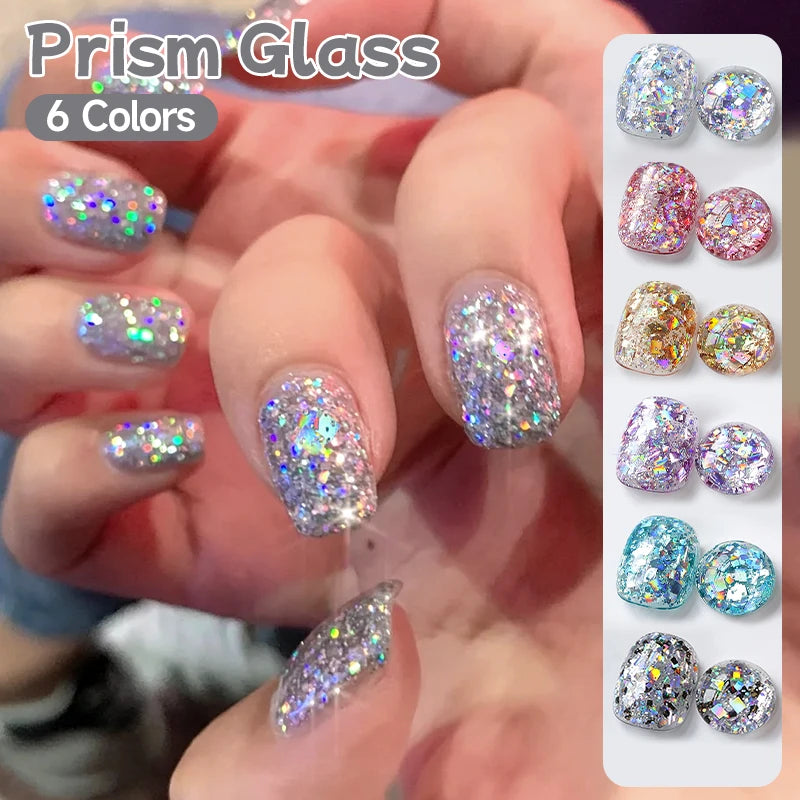 UR SUGAR 6PCS Chunky Glitter Gel Nail Polish Set Shiny Silver Sequins Soak Off UV LED Gel Varnish Kit Summer Nail Art Manicure