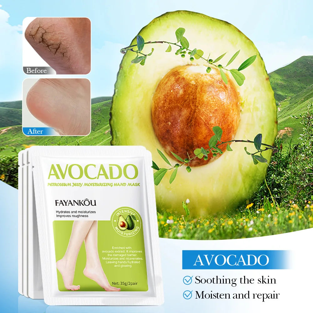 5 Pairs Avocado Exfoliating Foot Mask Feet Pedicure Remove Dead Skin Moisturizing Foot Exfoliator Feet Masks Skin Care Products