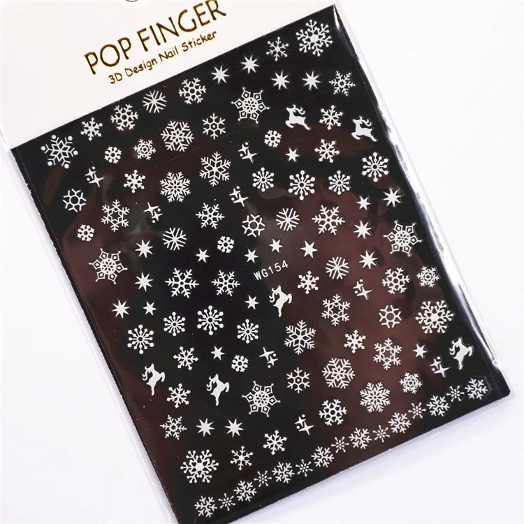 Sliver Bronzing 3D Christmas Nail Art Decoration Sticker Sparkly White Colorful Glitter Geometry Snowflake Winter Slider Foil
