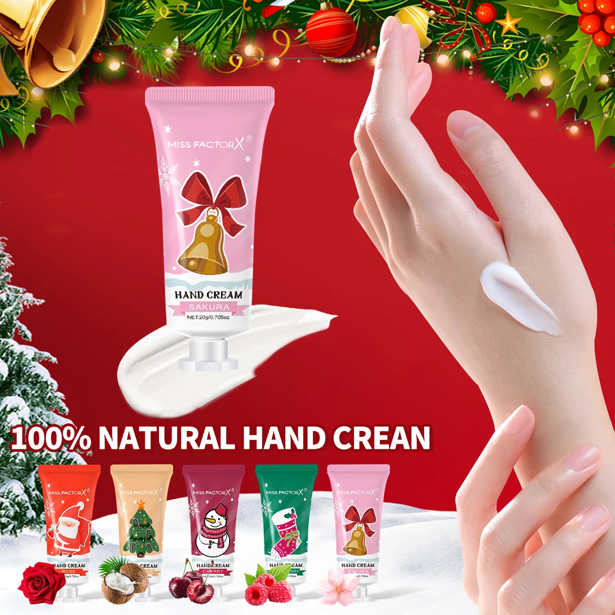 10 piece set of 5 different fragrances of Christmas hand cream - moisturizing and nourishing, suitable for dry skin